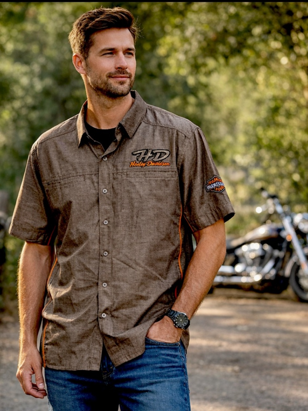 Harley-Davidson Men’s 2XL Brown Performance Shirt Vent Mesh HD Button Down EUC!
